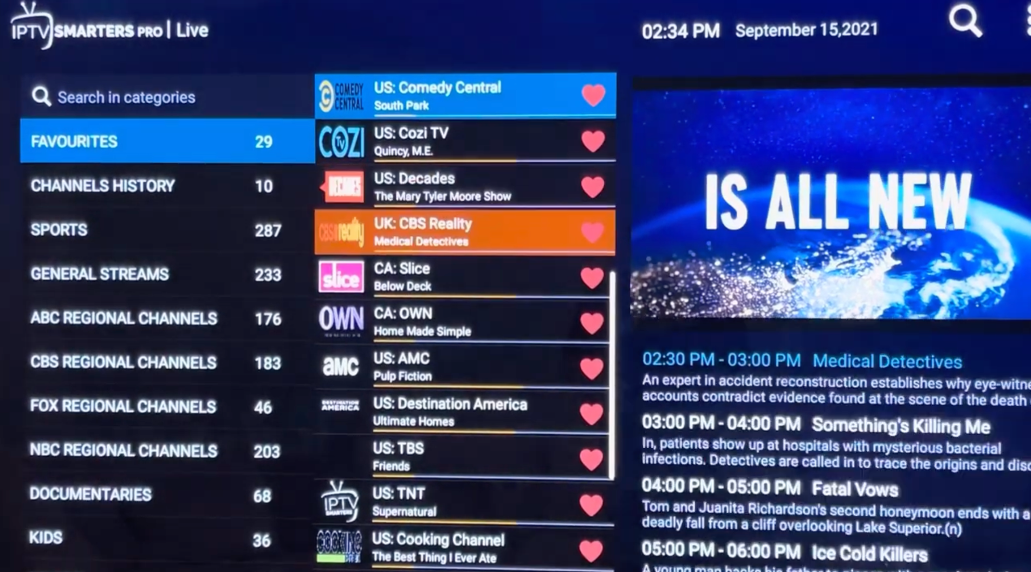 Long-press OK to add favorite in IPTV Smarters Pro
