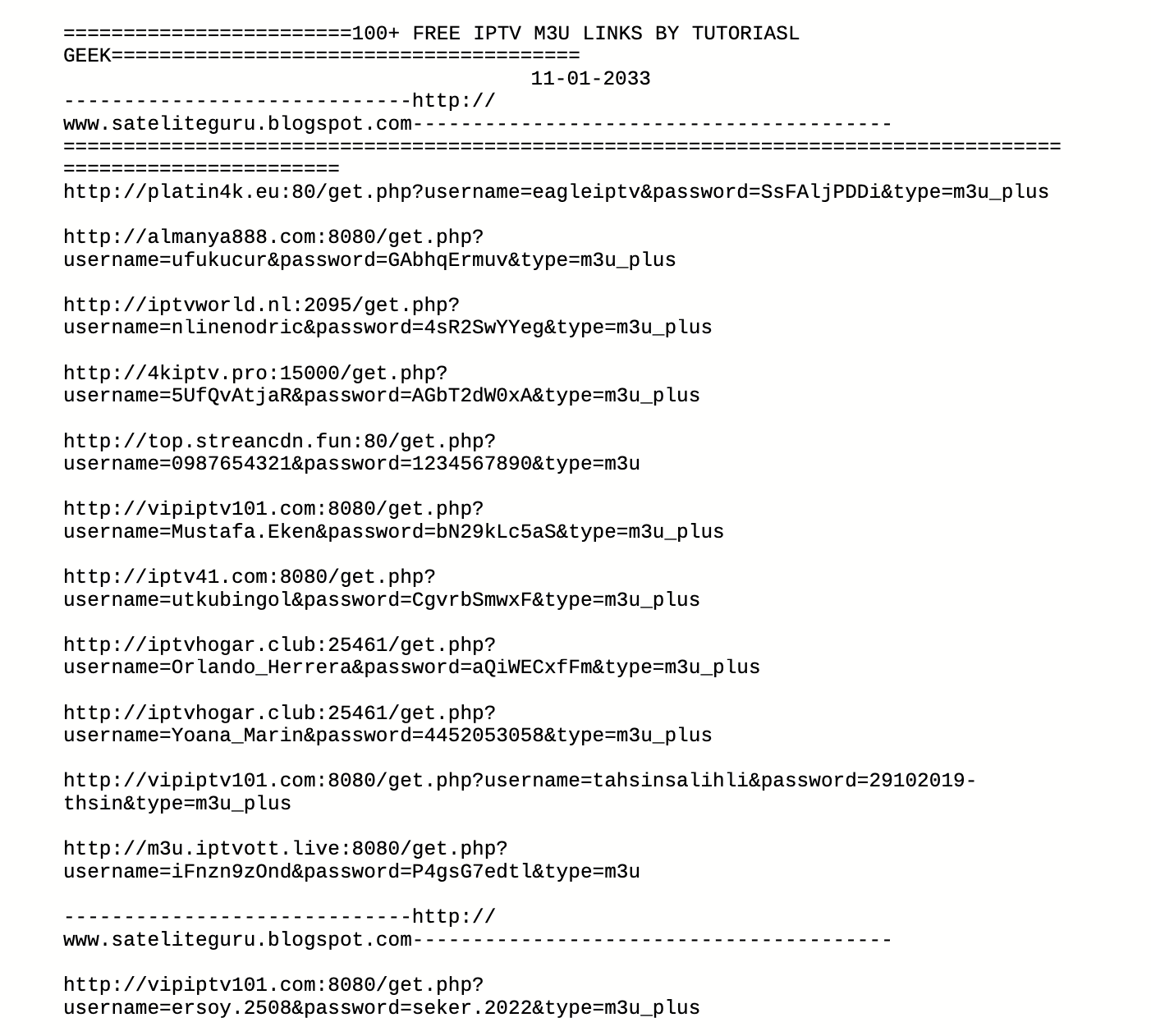 Public M3U playlist links shared online